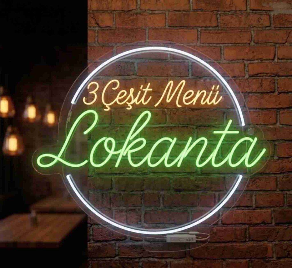 Lokantalar için ideal bir neon tabela. 3 çeşit menü veren bir lokanta bu tabelayı tercih edebilir. İzmir neon led tabela ile firmanıza renk katın.